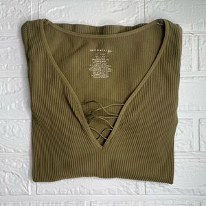Free People Intimately Ribbed V-neck Long Sleeve Green/Sage Top Size XS/S